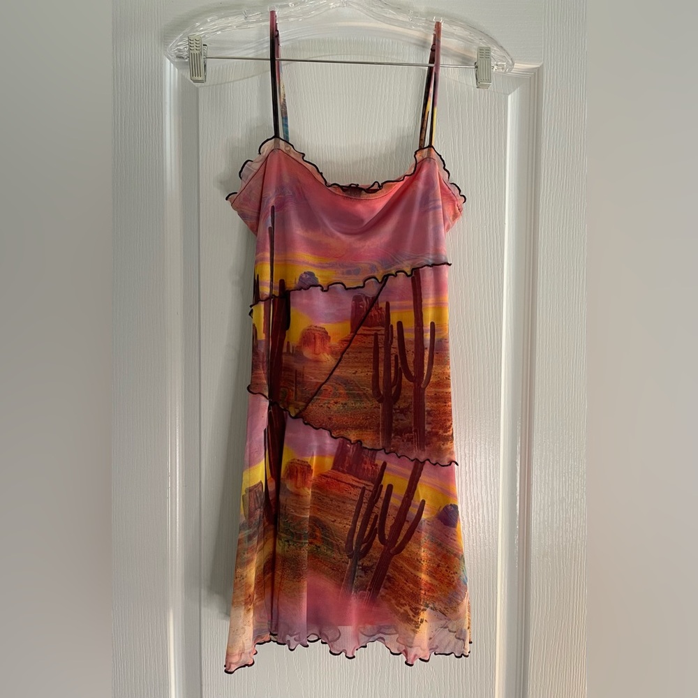 NWOT Urban Outfitters Moxie Mesh Mini Slip Dress Size SP Sunset Cactus Desert